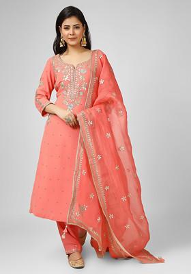 Orange Gotta Embroidered Silk Georgette Kurta Set