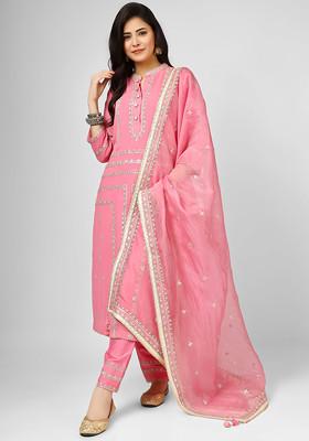 Pink Gotta Dori Embroidered Silk Georgette Kurta Set