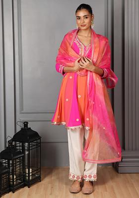 Multicolor Embroidered Silk Georgette Kurta Set