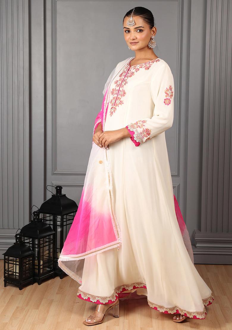 Off White Embroidered Silk Organza Kurta Set
