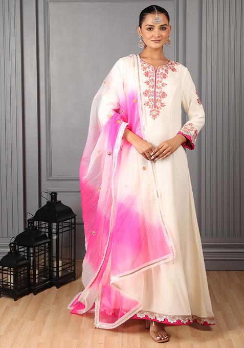 Neda Organza Printed White Kurta Set