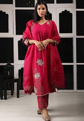 Orange Zari And Zardozi Embroidered Kurta Set