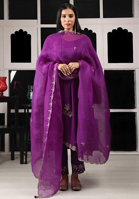 Purple Zari And Zardozi Embroidered Kurta Set