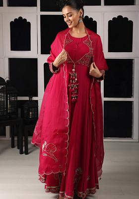 Red Zari And Zardozi Embroidered Anarkali Set