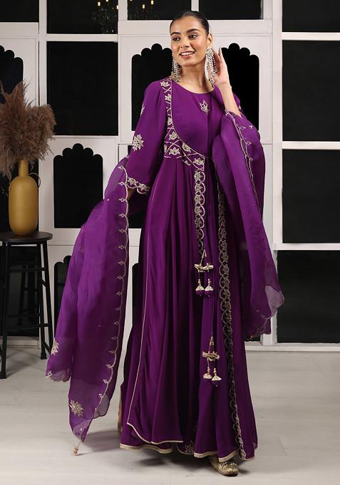 Purple Zari And Zardozi Embroidered Anarkali Set