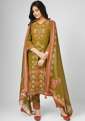 Green Hand Embroidered Silk Georgette Kurta Set