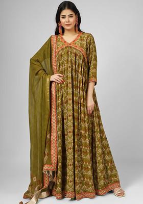 Green Hand Embroidered Silk Georgette Anarkali Set
