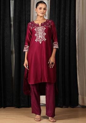 Maroon Embroidered Work Silk Chanderi Co-Ord Set