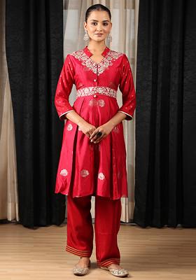 Red Embroidered Silk Chanderi Co-Ord Set