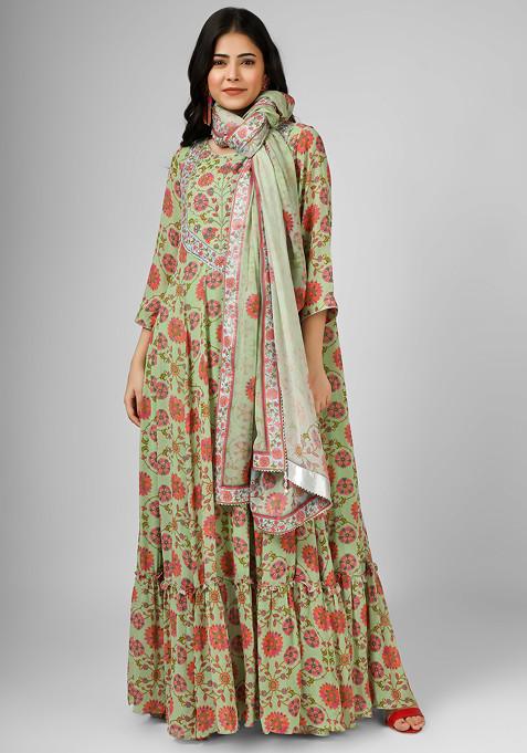 Green Persian Tales Embroidered Anarkali Set
