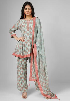 Turquoise Persian Tales Embroidered Kurta Set