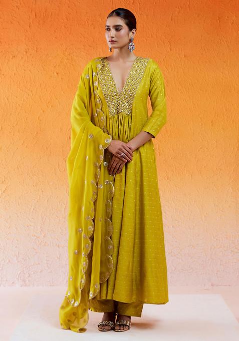 Yellow Daisy Sequin Embroidered Anarkali Suit