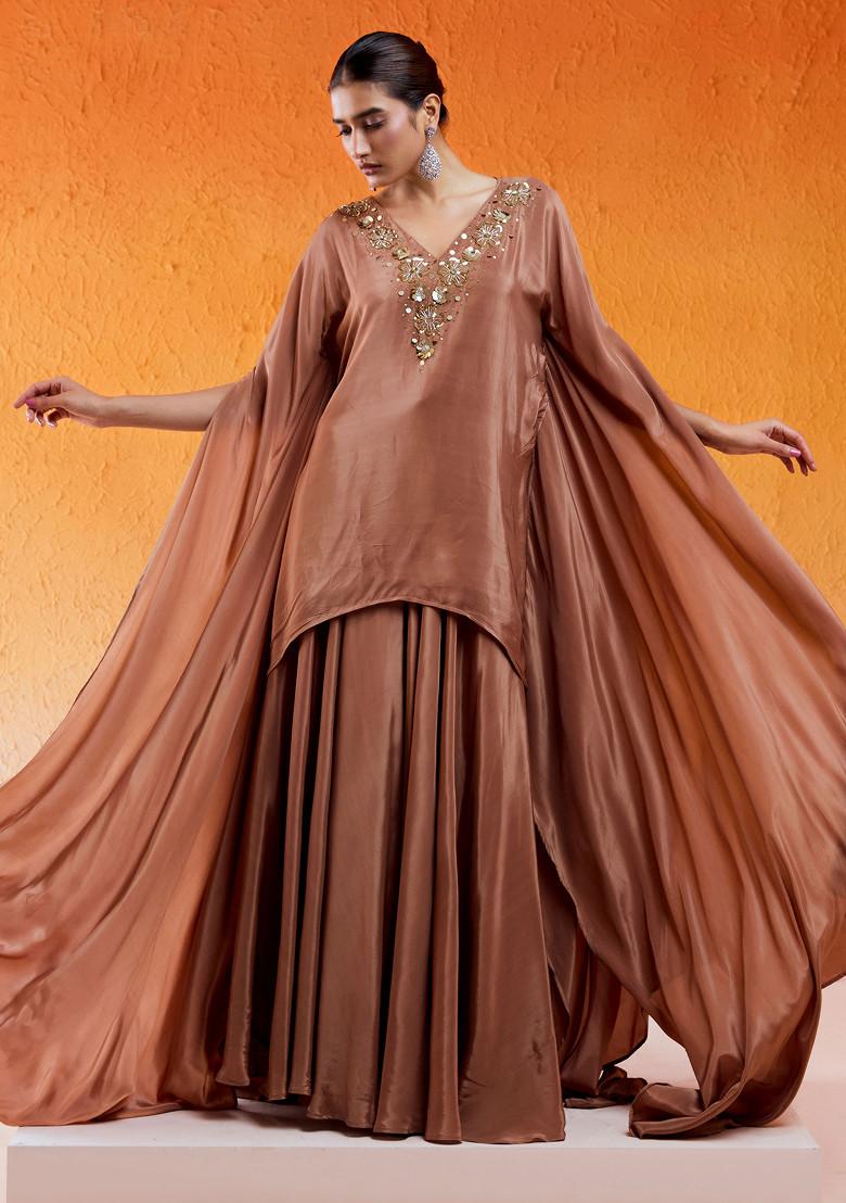 Caramel Brown Sequin Embroidered Sharara Set - Indya