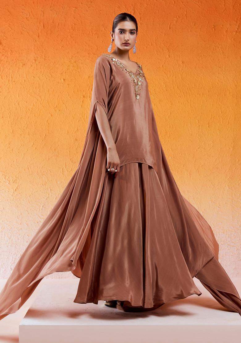 Caramel Brown Sequin Embroidered Sharara Set - Indya