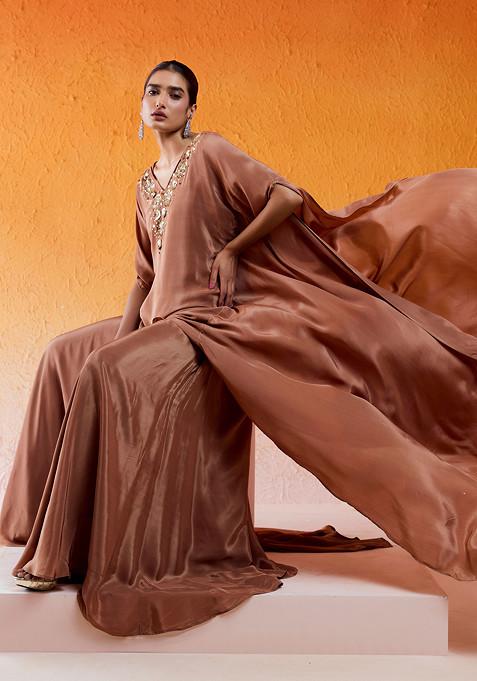 Caramel Brown Sequin Embroidered Sharara Set