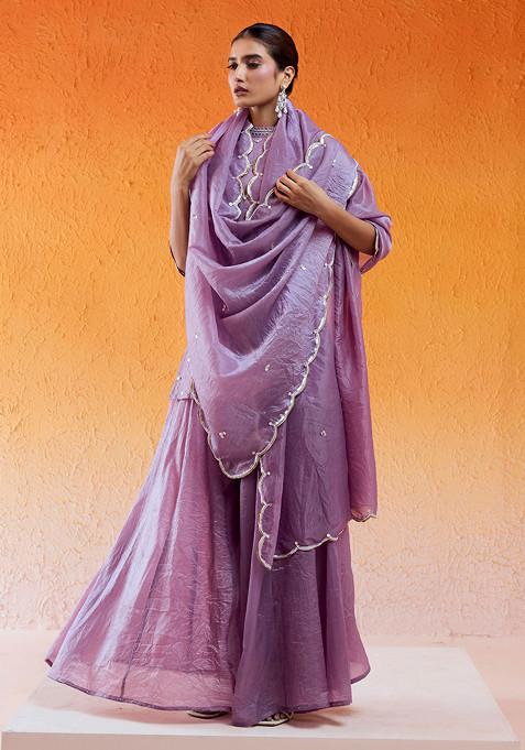 Lavender Sequin Embroidered Crushed Organza Sharara Set