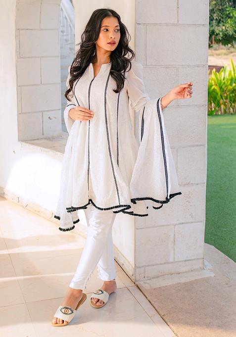 White Embroidered Georgette Chikankari Kurta Set