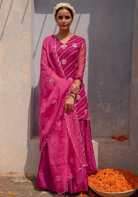 Rani Pink And Purple Machine Embroidered Georgette Kurta Set