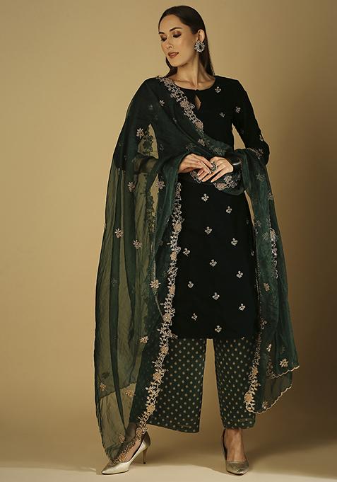 Green Embroidered Kurta Set