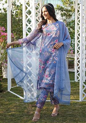 Blue Floral Print Kurta Set