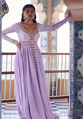 Lilac Embroidered Net Anarkali Set