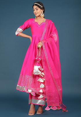 Pink Taffeta Silk Amber Anarkali Set