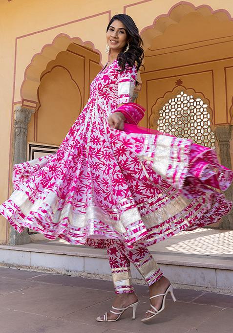 Pink Printed Cotton Imara Anarkali Set