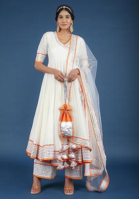 Off White Cotton Silk Noor Anarkali Set