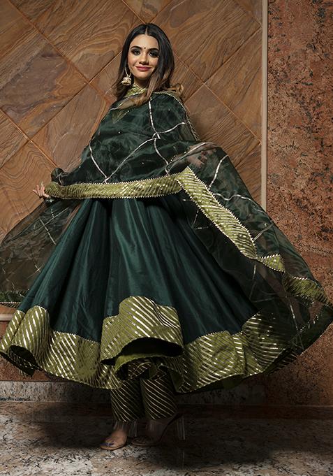 Green Cotton Silk Jannat Anarkali Set