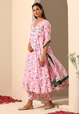 Pink Printed Muslin Gul Rozi Anarkali Set