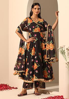 Black Printed Georgette Gul Narangi Anarkali Set