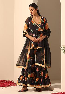 Black Printed Georgette Gul Narangi Sharara Set