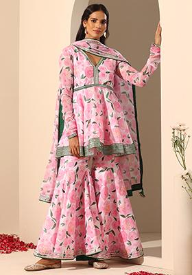 Pink Printed Muslin Gul Rozi Sharara Set