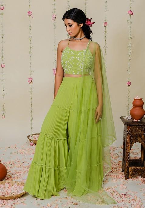 Embroidered Sharara (GREEN) main image 1