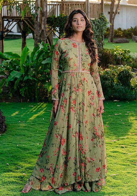 Pista Green Embroidered Anarkali Set