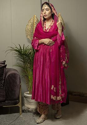 Magenta Dori Embroidered Chanderi Silk Anarkali Set