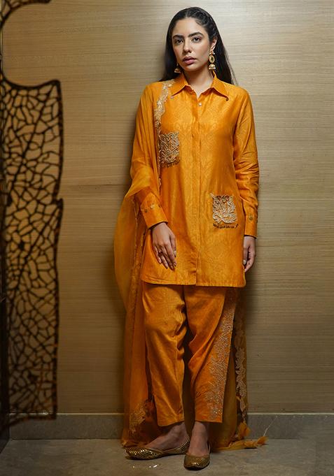 Mustard Dori Embroidered Chanderi Silk Kurta Set