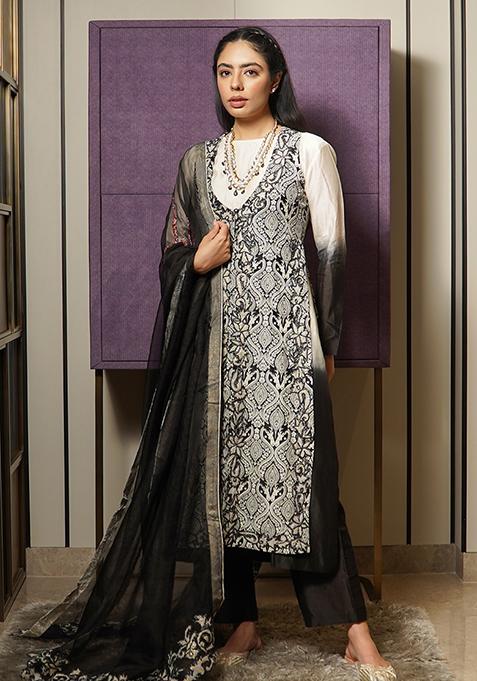 Black Dori Embroidered Chanderi Silk Jacket Set