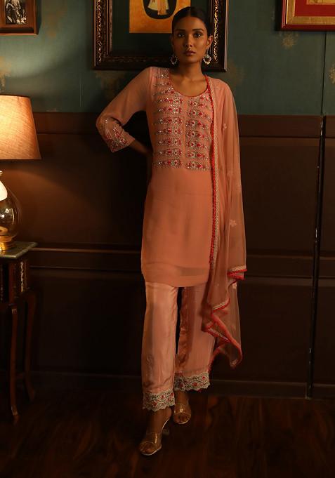 Blush Pink Hand Embroidered Kurta Set