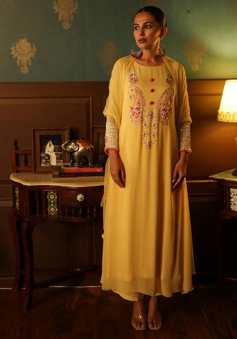 Sunshine Yellow Hand Embroidered Kurta Set