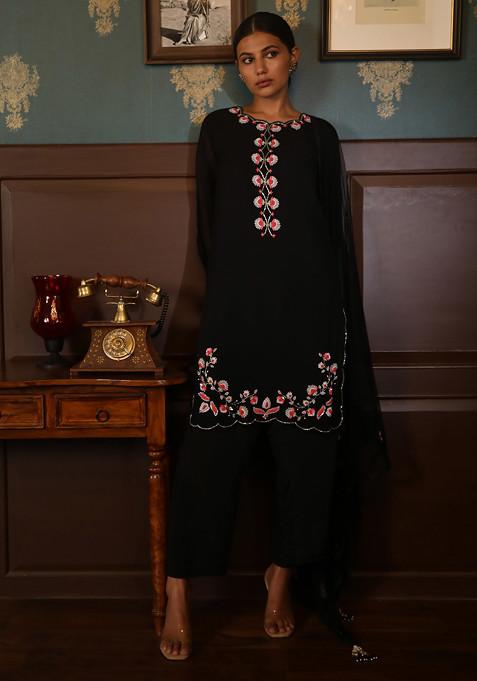 Black Hand Embroidered Kurta Set