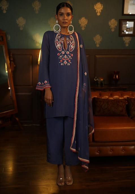 Cobalt Blue Hand Embroidered Kurta Set