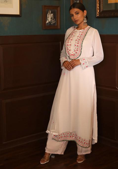 Ivory Hand Embroidered Kurta Set