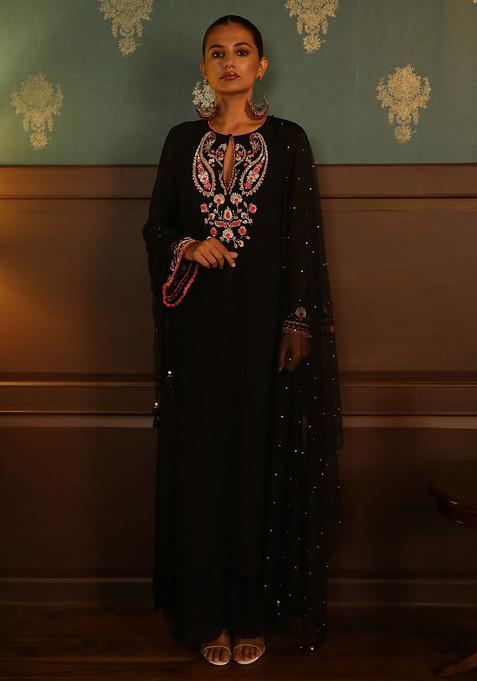 Black Hand Embroidered Kurta Set