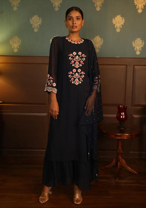 Midnight Blue Hand Embroidered Kurta Set