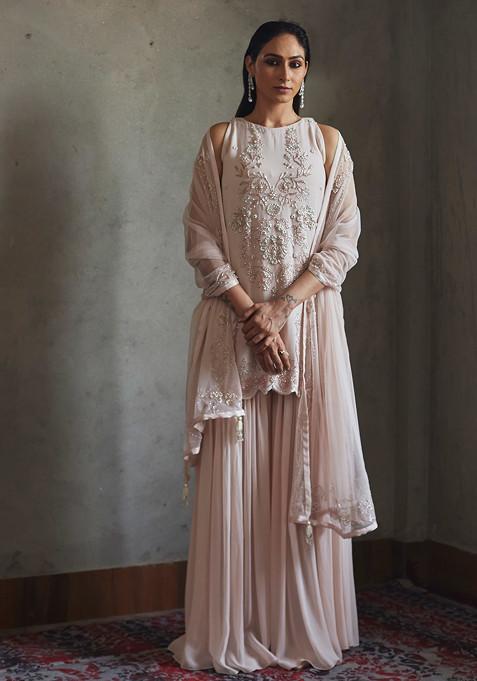 Pale Pink Hand Embroidered Kurta Set