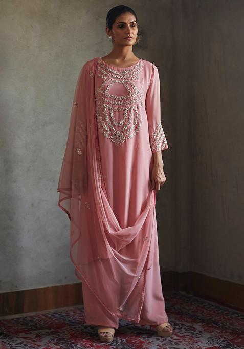 Blush Pink Aari Embroidered Kurta Set