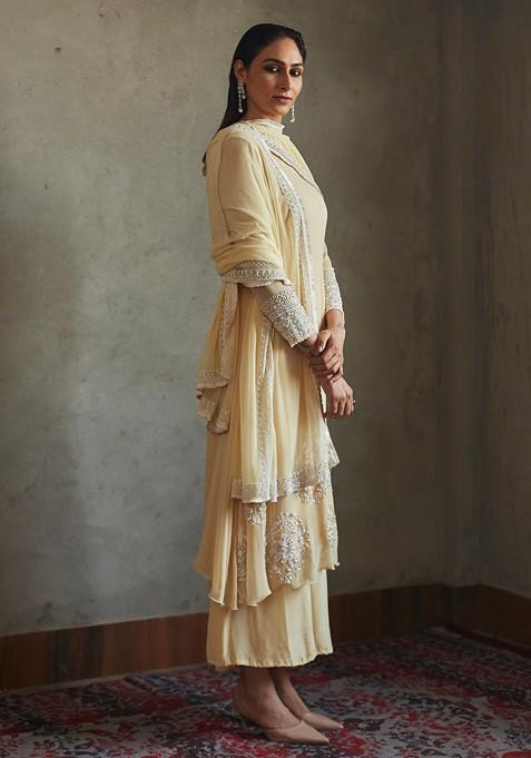 Light Yellow Hand Embroidered Kurta Set