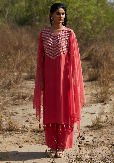 Ruby Pink Hand Embroidered Kurta Set