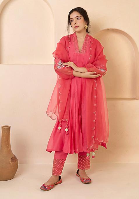 Rose Pink Hand Embroidered Kurta Set